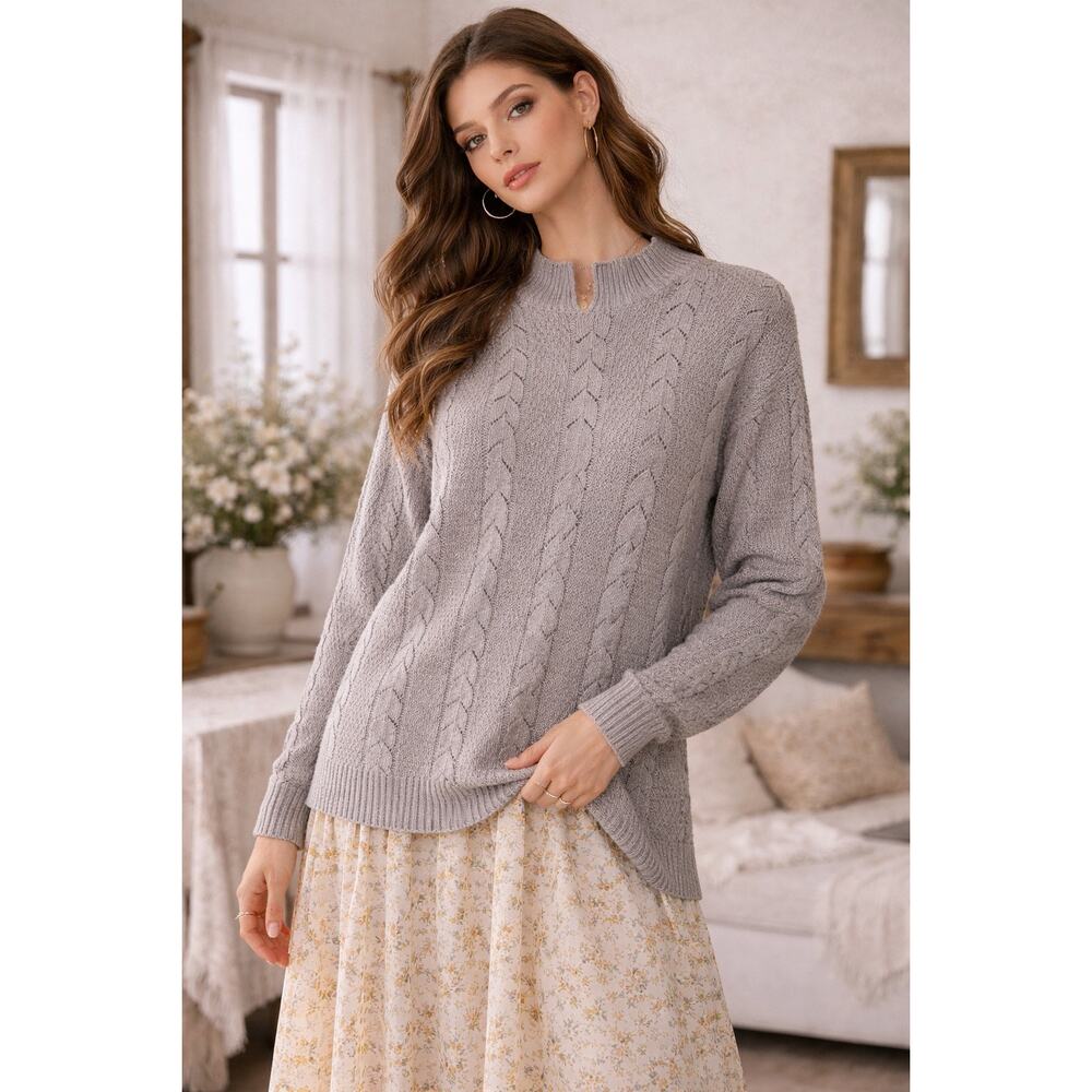 VTG Country Sophisticates by Pendleton Cable Knit Sweater L USA Made Taupe Gray